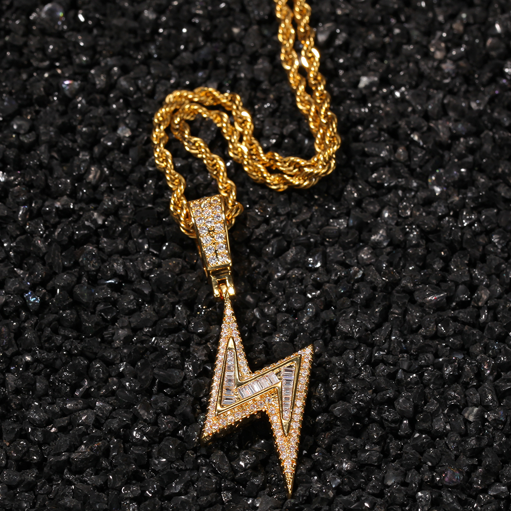 Pendant Necklaces THE BLING KING Iced Bolt Necklaces Fashion CZ Pendant Lightning Pendants Jewelry Mens Fashion Hiphop Chains Drop 230908