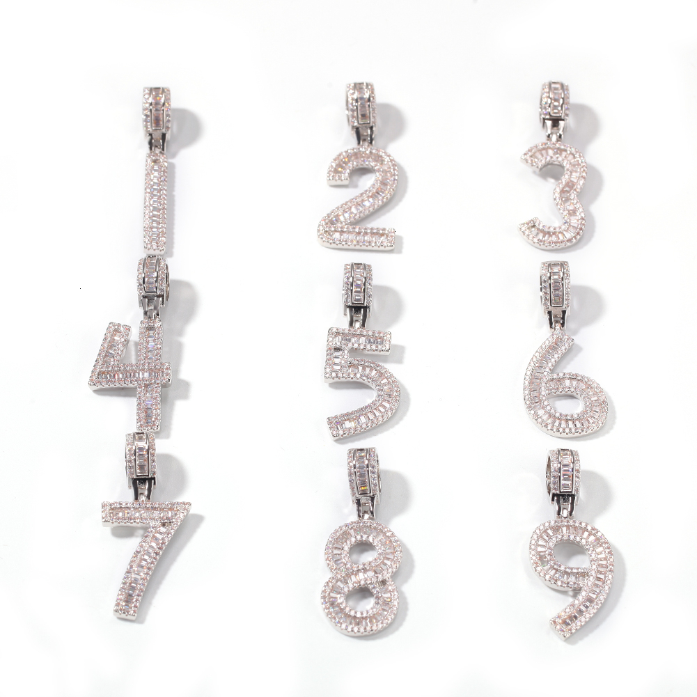 Pendant Necklaces THE BLING KING Baguettecz Numbers Chain Necklaces Pendant Rope/Cuban Chain For Men Women Iced Out Cubic Zircon Hiphop Jewelry 230908