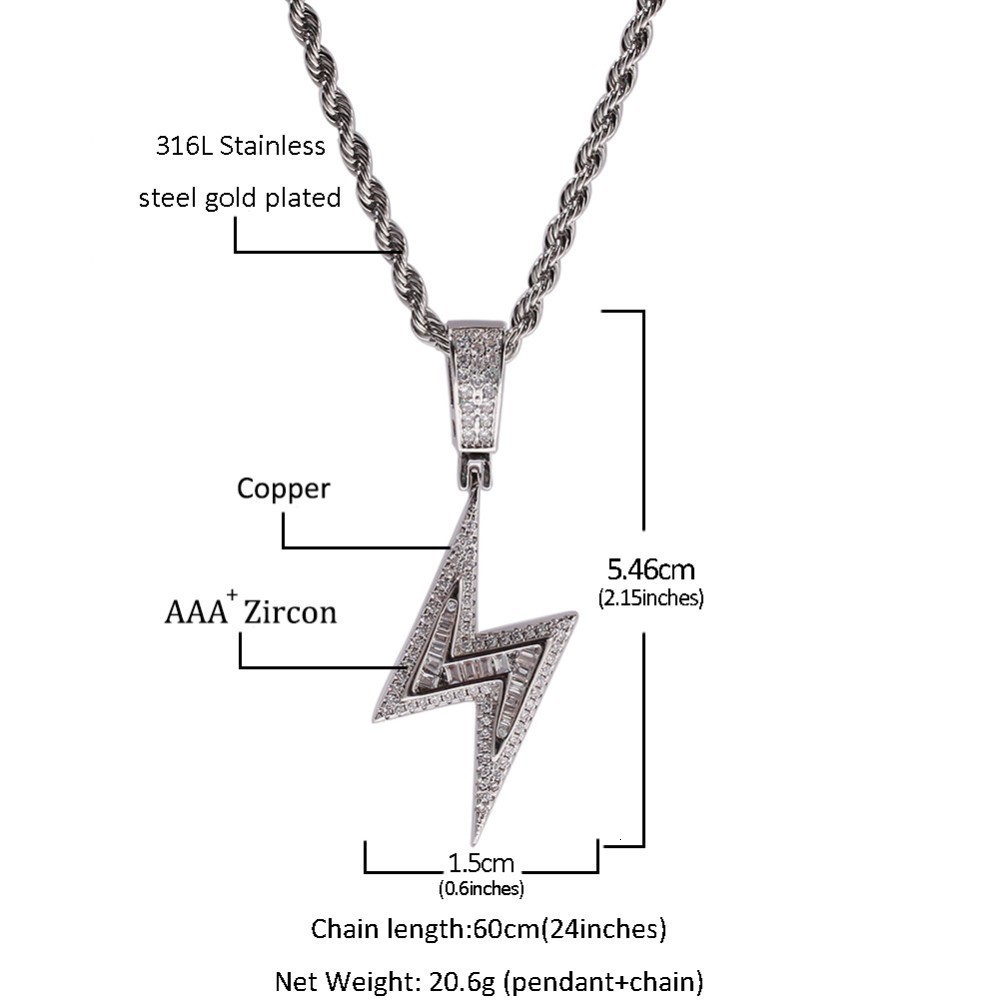 Pendant Necklaces THE BLING KING Iced Bolt Necklaces Fashion CZ Pendant Lightning Pendants Jewelry Mens Fashion Hiphop Chains Drop 230908