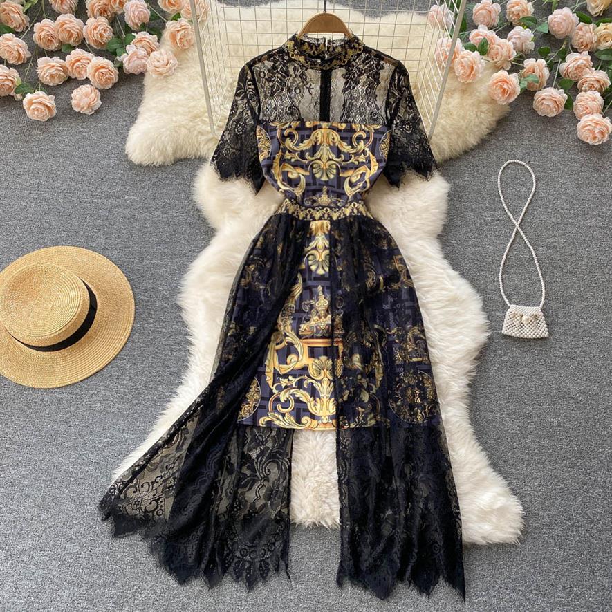 Spring And Summer French Vintage Maxi Dress 2023 Sundress Ladies Long Sleeve Orange Polka Dot Chiffon Pleated Dresses Femme Robe B282K