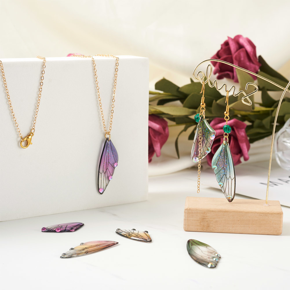 Charms Gradient Color Butterfly Wing Resin Charm Insect Dragonfly Wing Transparent Pendant for Earring Necklace Jewelry Making Supplies 230907