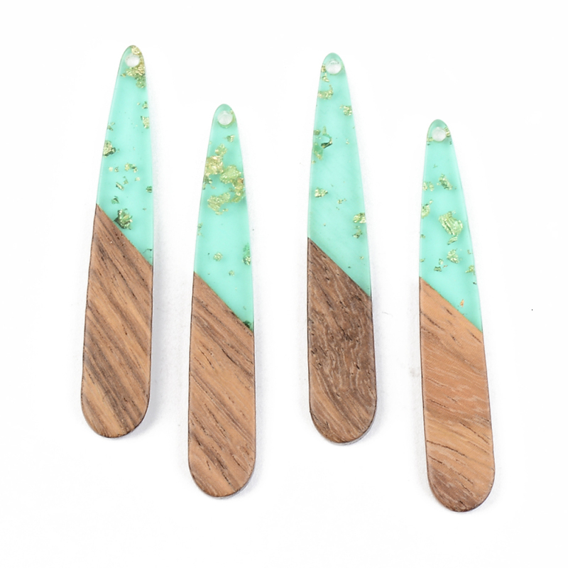 Charms 50pcs Teardrop Resin Wood Pendants Colorful Charms for Jewelry Making DIY Bracelet Necklace Craft Supplies 44x7.5x3mm 230907