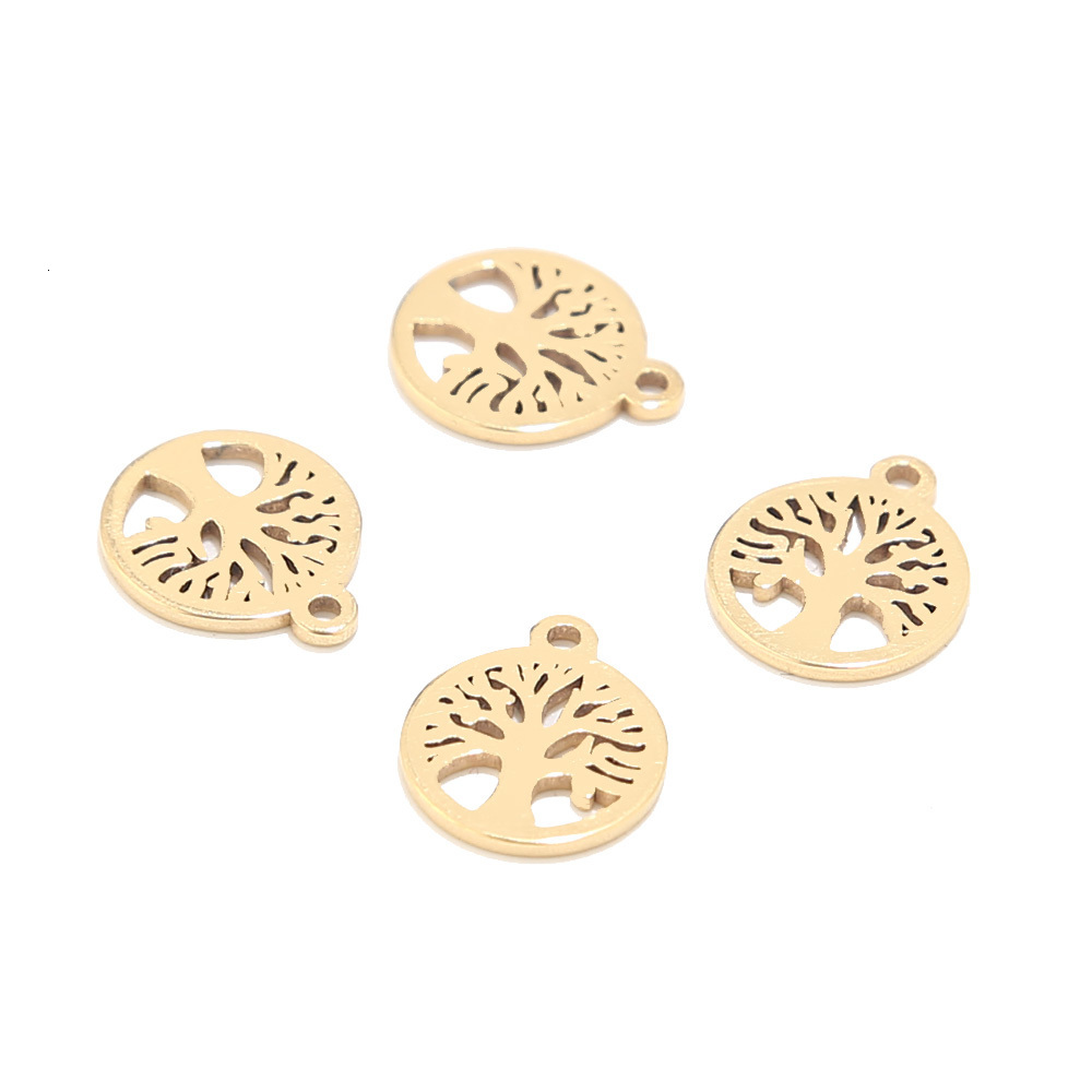Charms 80pcs 10mm Stainless Steel Round Tree Life Charms Pendants Beads Bulk Jewelry Findings Making Accessory for DIY Craft Bracelet 230907