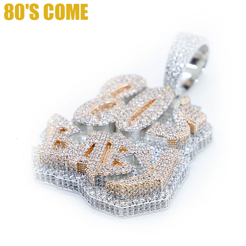 Charms Iced Out Bling CZ Letters 80'S BABY Pendant Necklace Two Tone Color Zircon Alphabet Charm Men's Women Hip Hop Jewelry 230908
