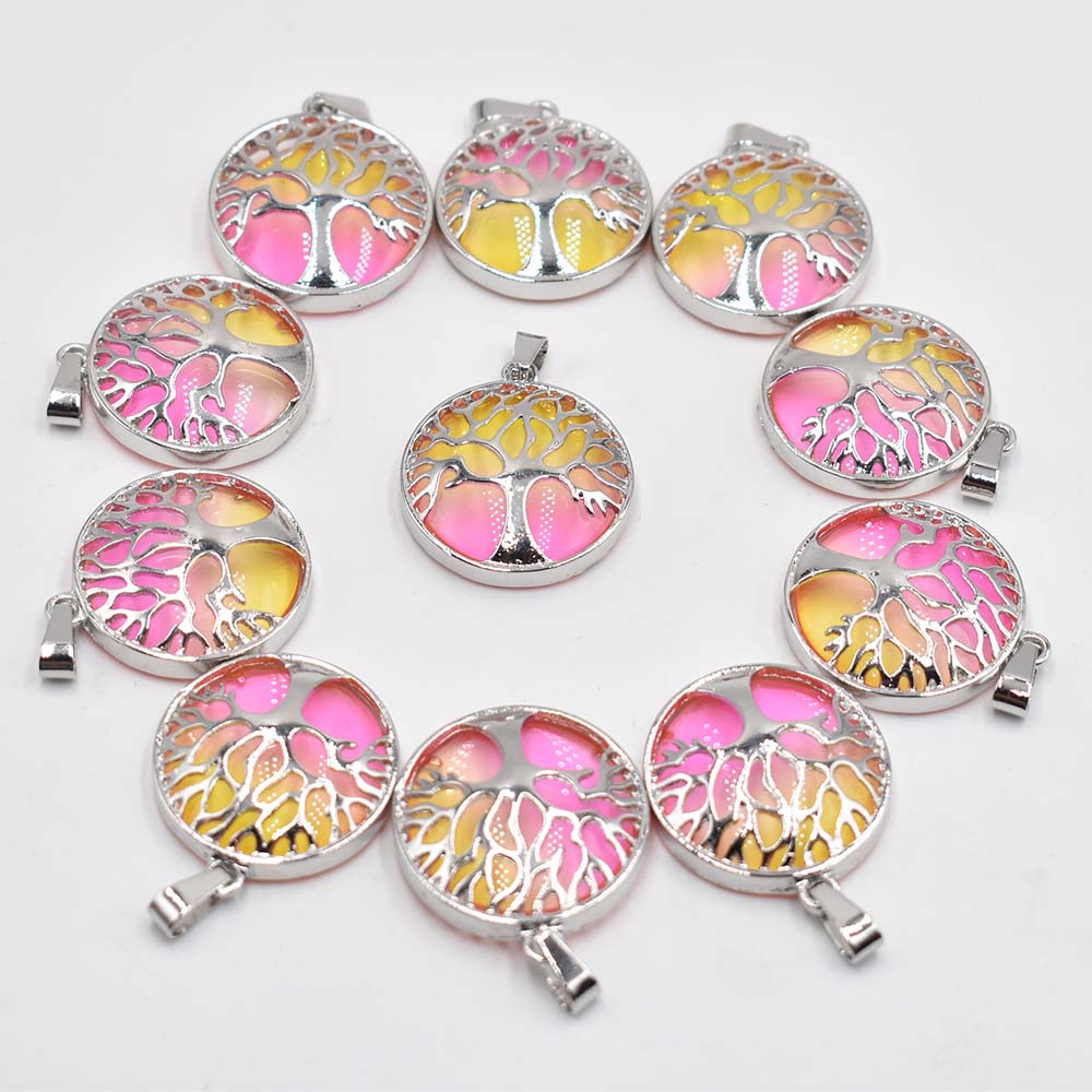 Multicolored Glass Crystal Tree of Life Round Shaped Charm Pendant for diy Jewelry making necklace
