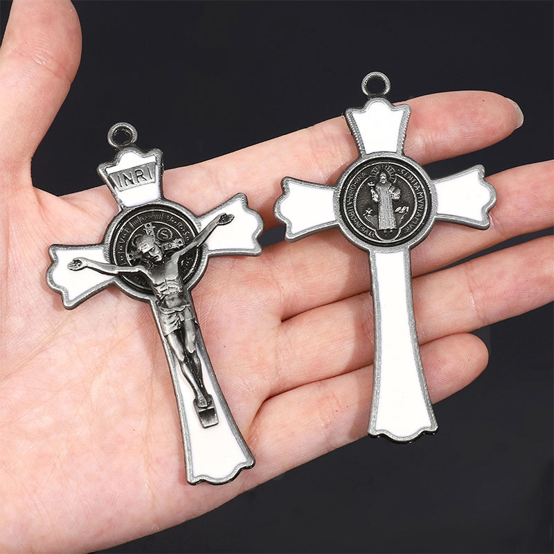 Charms 20pcs/ Religious Cross Saint Benedict Cross Accessories Wholesale Catholic Supplies Cross Ornament 75x43 mm 230907