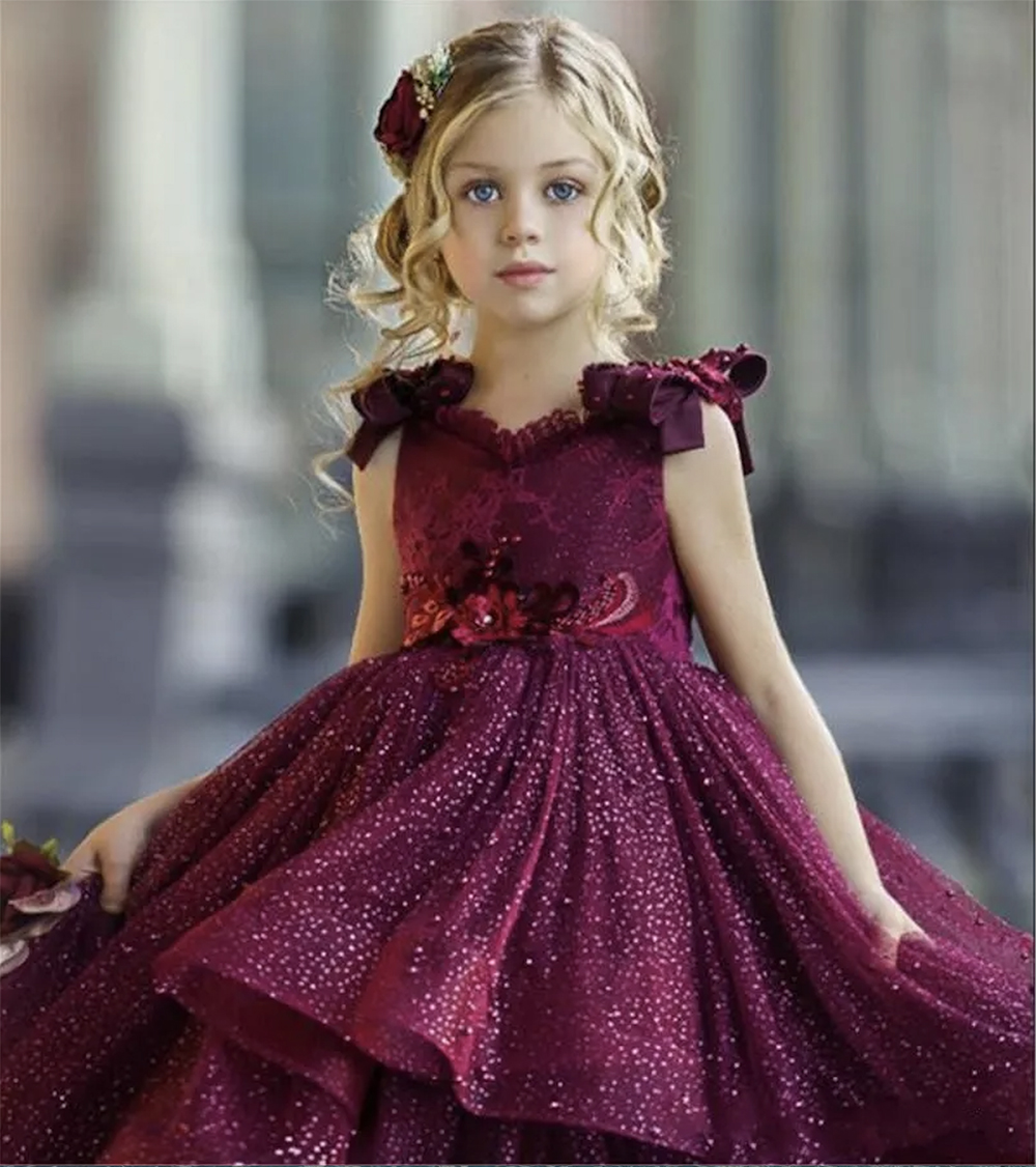 Lovely Ball Gown Flower Girls Dresses Lace Appliques Kids Formal Wear Backless 3D Flowers Birthday Party Toddler Girls Pageant Gowns Custom