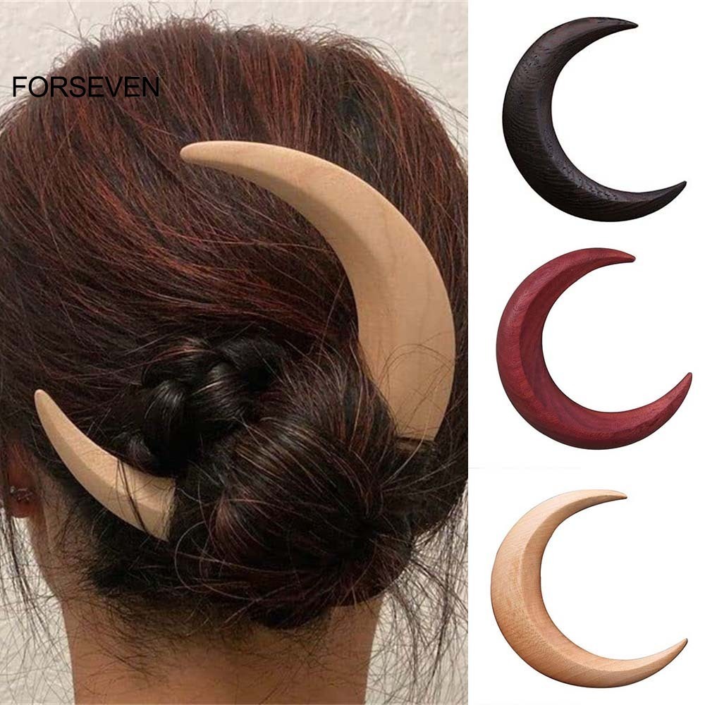 Wedding Hair Jewelry Moon Hair Fork Ramadan Solid Color Wooden Hair Sticks Elegant Mubarak Fashion Hair Accessories Women Girl Hair Clips Gift 230907