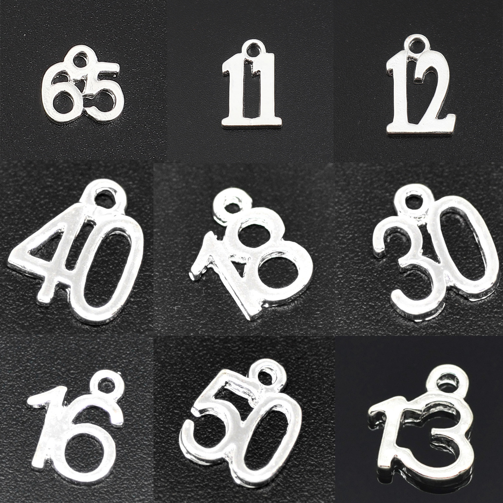 Charms Fashion Number Age Charms For Jewelry Making Number " 20 " 18 " 50 " Silver Color Charms Pendant Necklace DIY Findings 2309