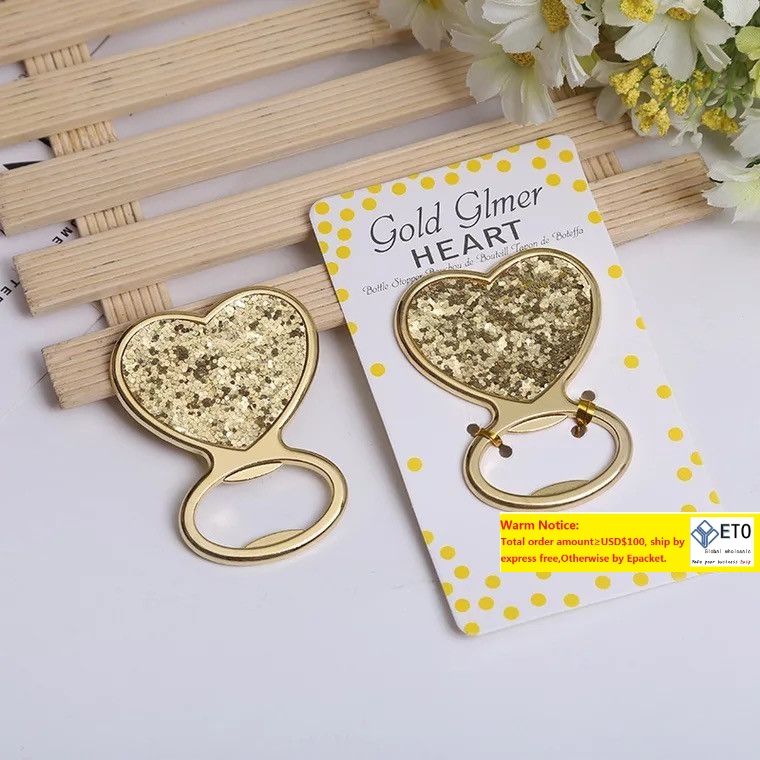 Gold Glitter Heart shaped Bottle Opener wedding favors bridal shower giveaways event party ZZ