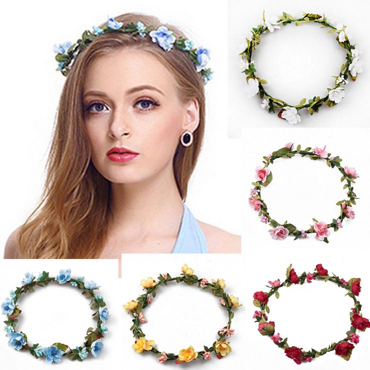 Bohemian Terylene Flower Wreath Garland Crown Festival Wedding Bridal Bridesmaid Floral Headband Headdress Headpiece Accessories YD019 ZZ