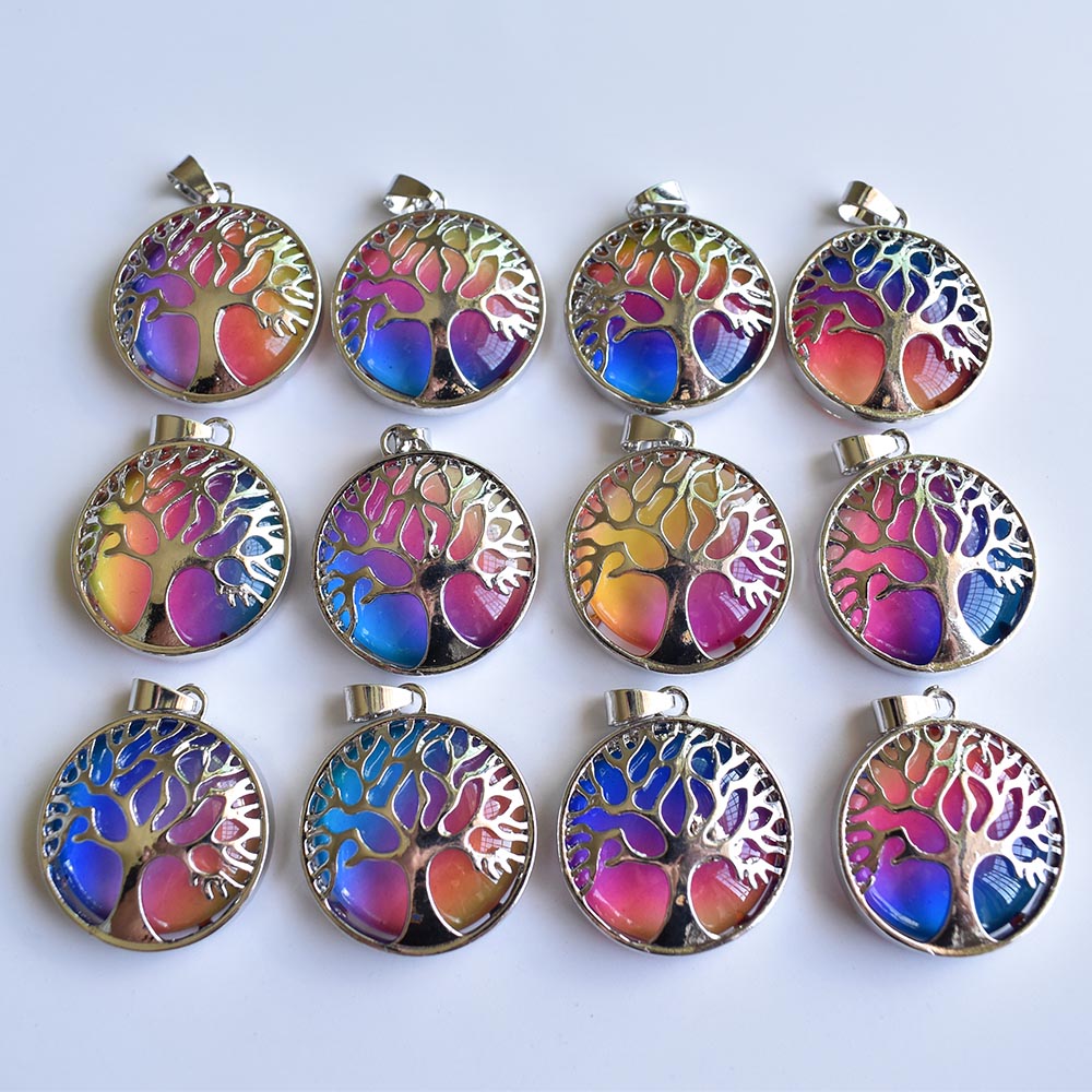 Multicolored Glass Crystal Tree of Life Round Shaped Charm Pendant for diy Jewelry making necklace