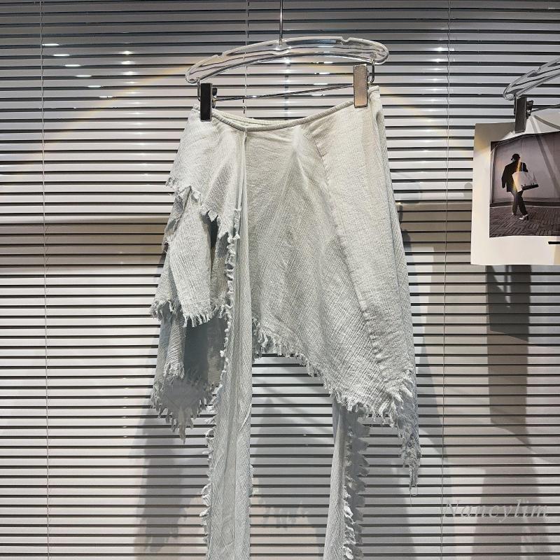 Work Dresses 2023 Autumn Fashion Skirt Sets Two Piece Suit Women Frayed Scarf Long Sleeve T Shirt Top Irregular Short Linen Suits