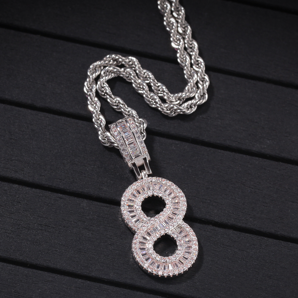 Pendant Necklaces THE BLING KING Baguettecz Numbers Chain Necklaces Pendant Rope/Cuban Chain For Men Women Iced Out Cubic Zircon Hiphop Jewelry 230908