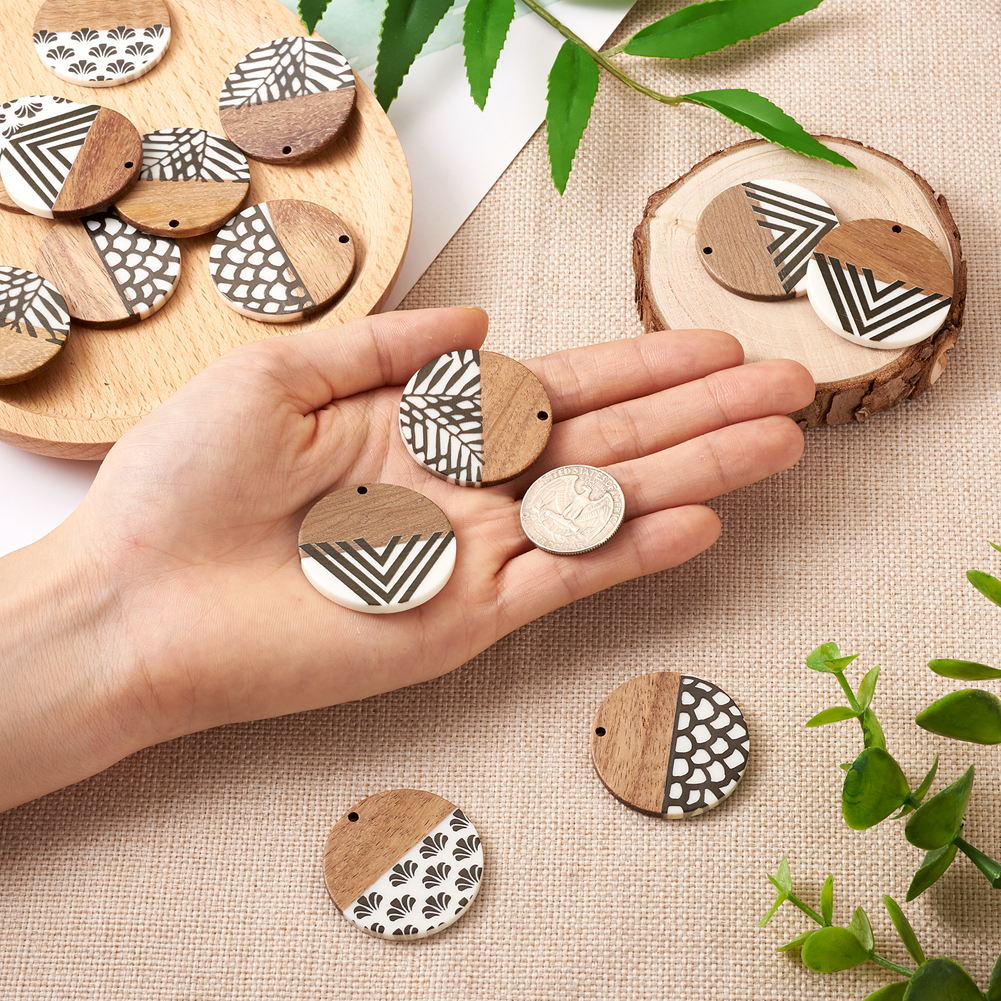 Charms 16Pcs Natural Wood Resin Flat Round Charms Pendants For Necklace Earring Bracelet DIY Jewelry Making Accessories 230907