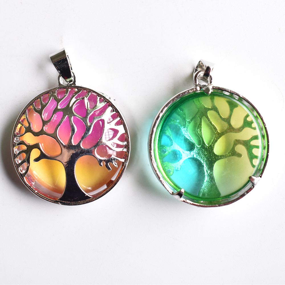 Multicolored Glass Crystal Tree of Life Round Shaped Charm Pendant for diy Jewelry making necklace