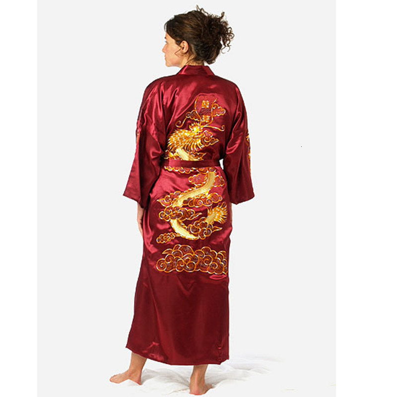 Men's Robes Navy Blue Chinese Men's Satin Silk Robe Embroidery Kimono Bath Gown Dragon Size S M L XL XXL XXXL S0008 230907