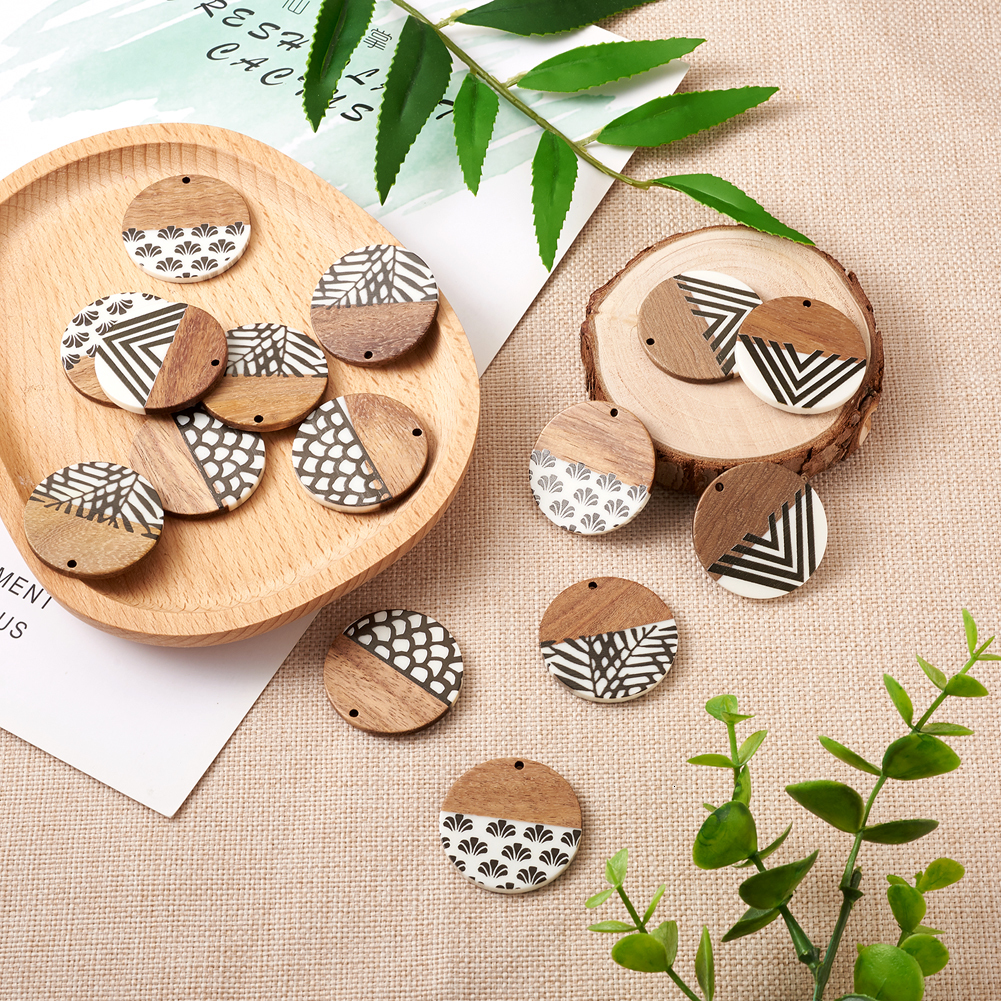 Charms 16Pcs Natural Wood Resin Flat Round Charms Pendants For Necklace Earring Bracelet DIY Jewelry Making Accessories 230907