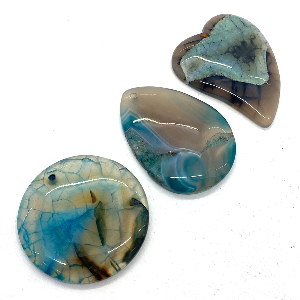 Charms Smooth Blue Dragon Vein Agate Pendant Necklace Bracelet Geometric Craft Natural Stone Earrings Jewelry Making Accessories 230907