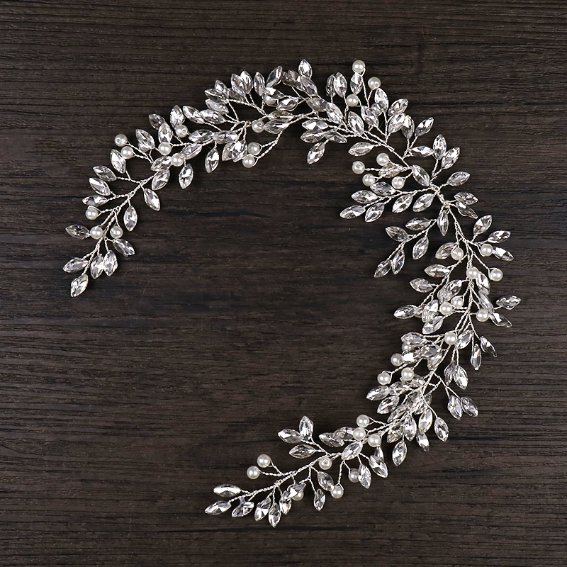 Wedding Hair Jewelry AiliBride Pearl Crystal Headband Wedding Hair Vine Tiara Headband Bridal Headpiece Bride Hair Jewelry Wedding Hair Accessorie 230