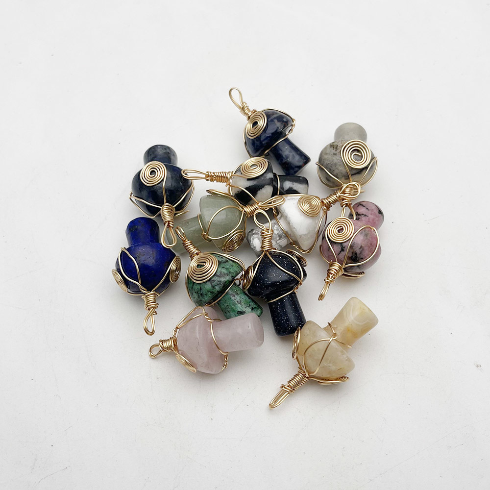 Charms fashion Good quality Natural Gem Stone Mushroom Pendant for Jewelry Making Necklace charm Accessories 20PC 230907