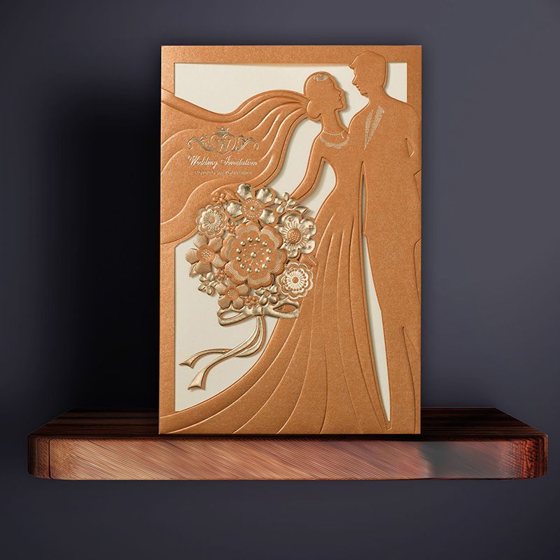 Personalized Wedding Invitations Cards With Hollow Lace Gold Dress Bridal and Groom Laser Cut Party Cards ZZ