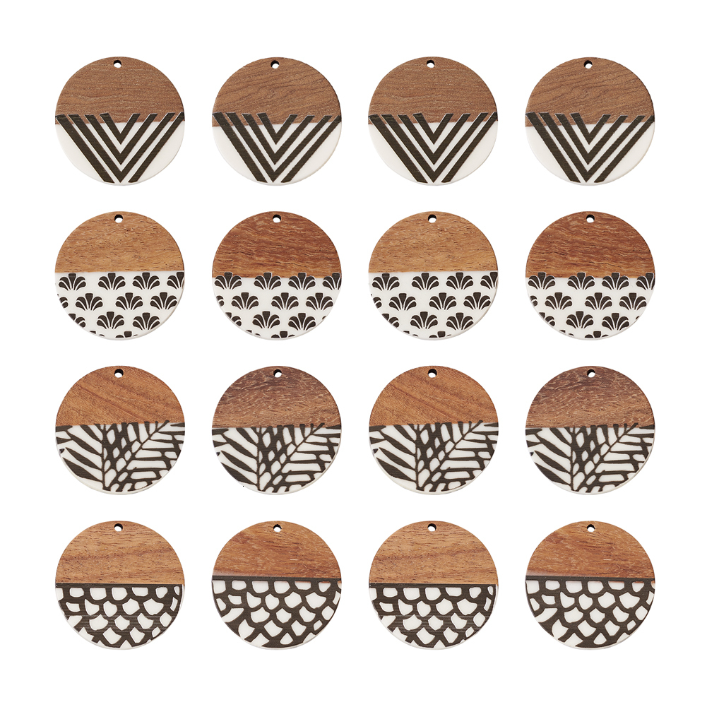 Charms 16Pcs Natural Wood Resin Flat Round Charms Pendants For Necklace Earring Bracelet DIY Jewelry Making Accessories 230907
