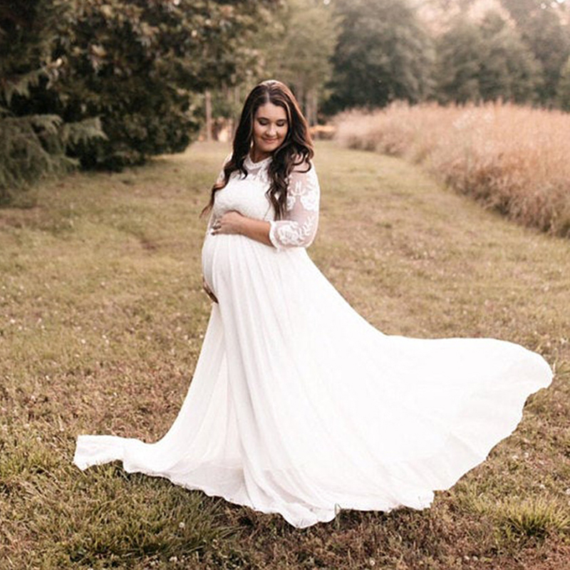 Women Pregnant Maternity Dress 2023 Pregnancy Clothes Long Sleeve Lace Party Maxi Dress Maternity Clothes for Photography Props R230908