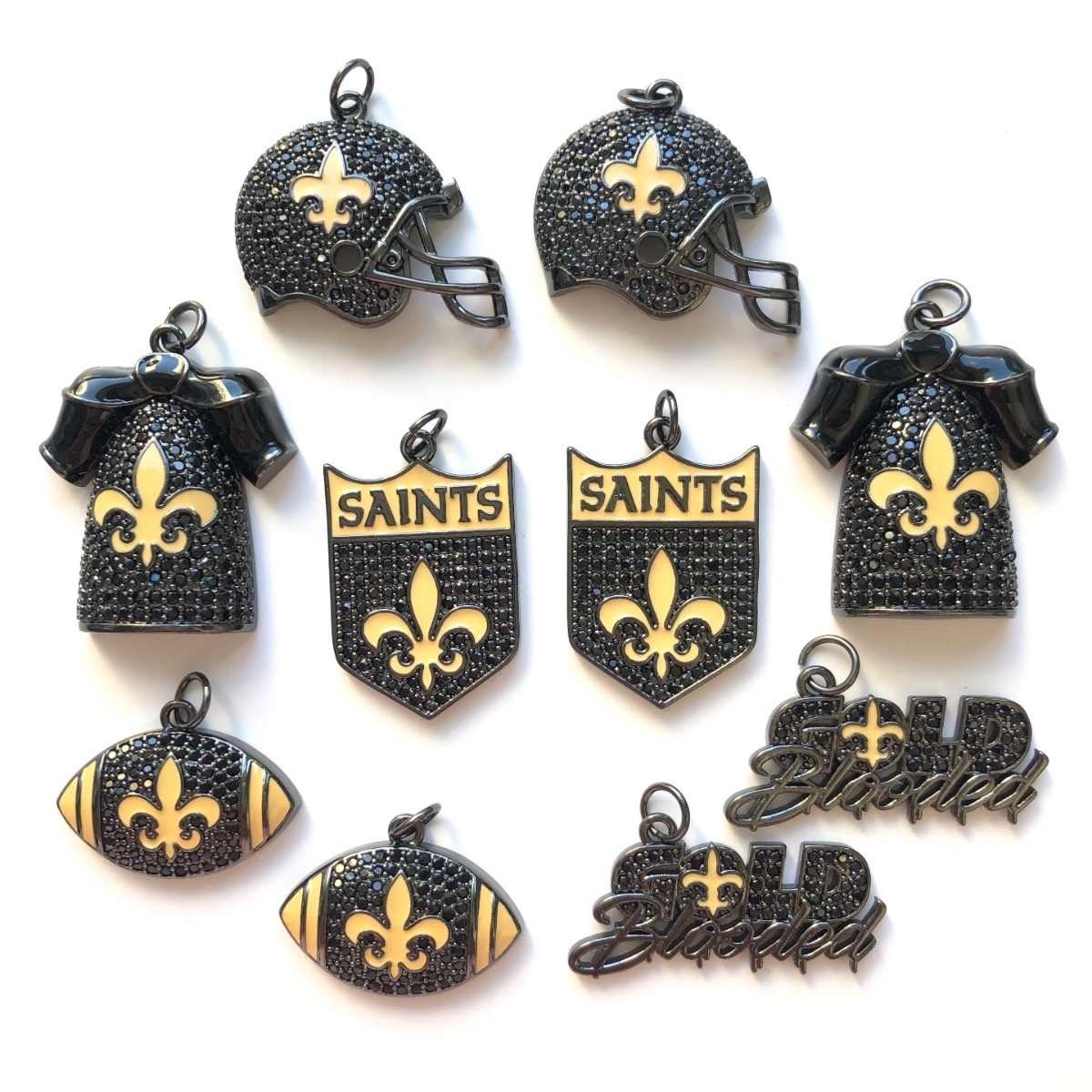 Charms 10pcs Cubic Zirconia Pave Fleur De Lis American Football Mix Charm Exquisite Pendant Bundle for Women Necklace Bracelet Making 230907