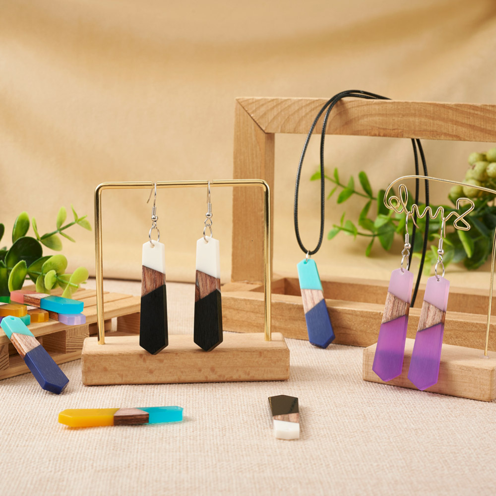 Charms 1Box Two Tone Wood Resin Geometric Leaf Charms for Women Wooden Dangle Earrings Necklace Vintage Handmade Jewelry Supplies DIY 230907