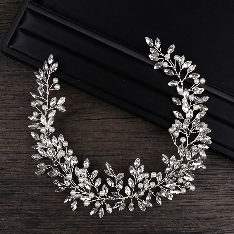 Wedding Hair Jewelry AiliBride Pearl Crystal Headband Wedding Hair Vine Tiara Headband Bridal Headpiece Bride Hair Jewelry Wedding Hair Accessorie 230