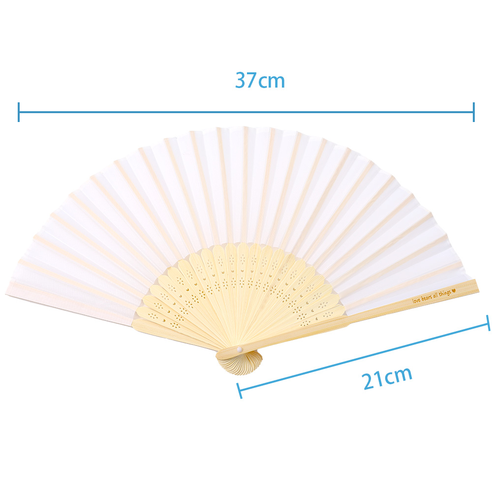 Personalized Engraved White Folding Elegant Silk Hand Fan with Gift bag Wedding & mariage Fans