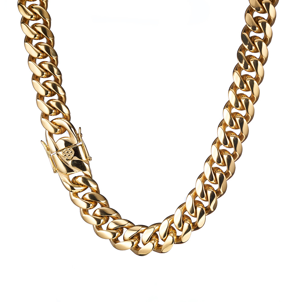 Gold Miami Cuban Link Chain Necklace Men Hip Hop Solid Stainless Steel Jewelry Necklaces