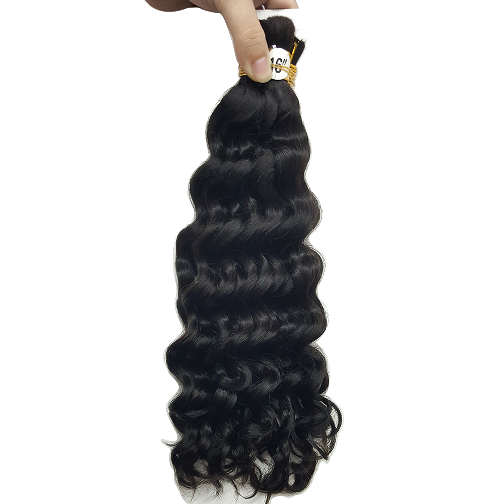 XISHIHONGYAN Deep Weave Bulk Braiding Hair Human Hair Micro Braids Mixing length 50g Each Bundle Natural Black Color
