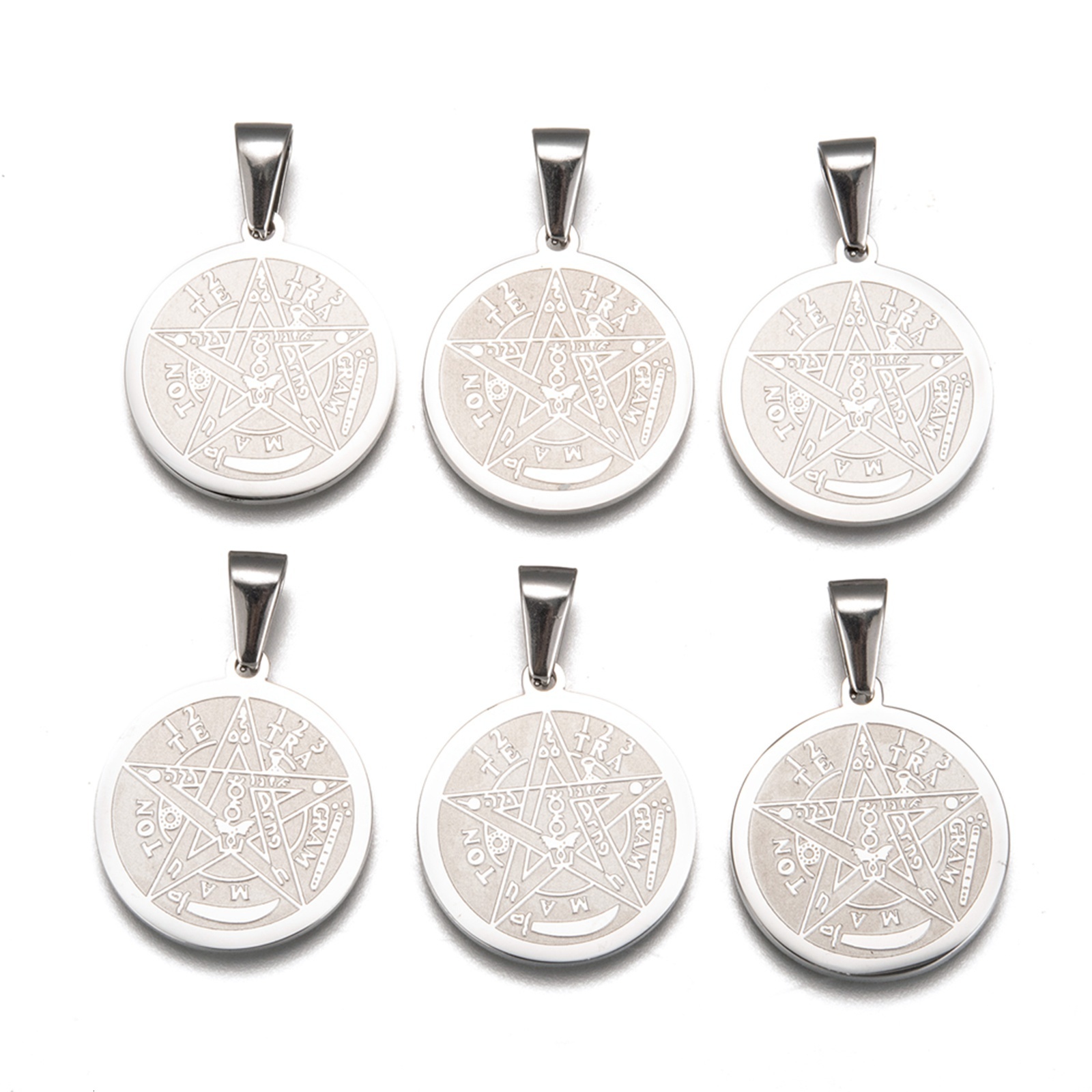 Charms 10Pcs Stainless Steel Tetragrammaton Pentagram Charms Solomon Wiccan Pagen Pentacle Pendants For Necklace Amulet Jewelry Making 230907