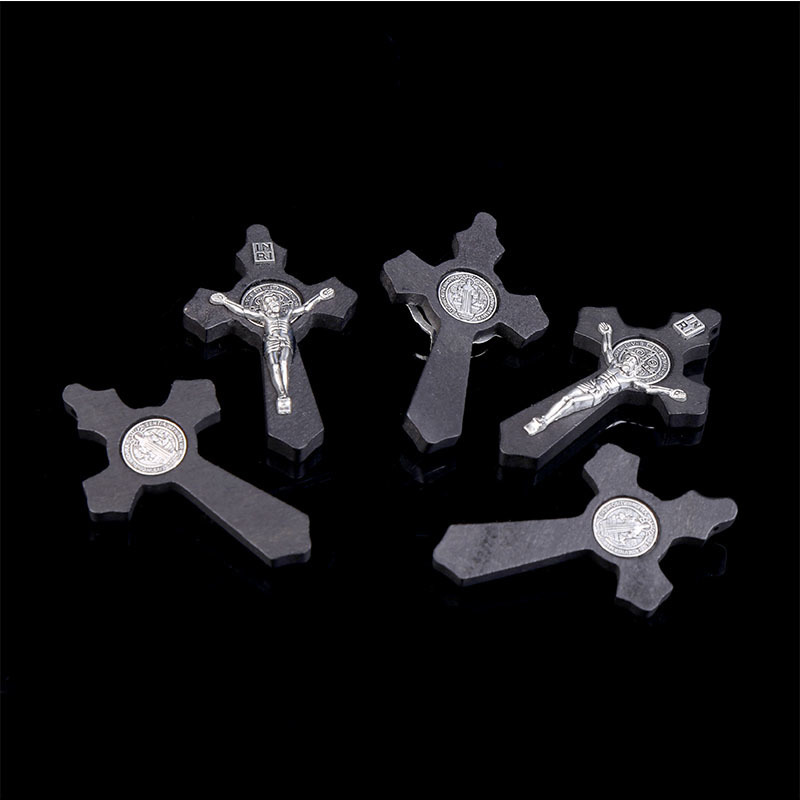 Charms 50 Pieces / St. Benedict Wooden Cross Medal Old Wooden Medal Rosary Cross Necklace Vintage Catholic Jesus Jewelry 230907