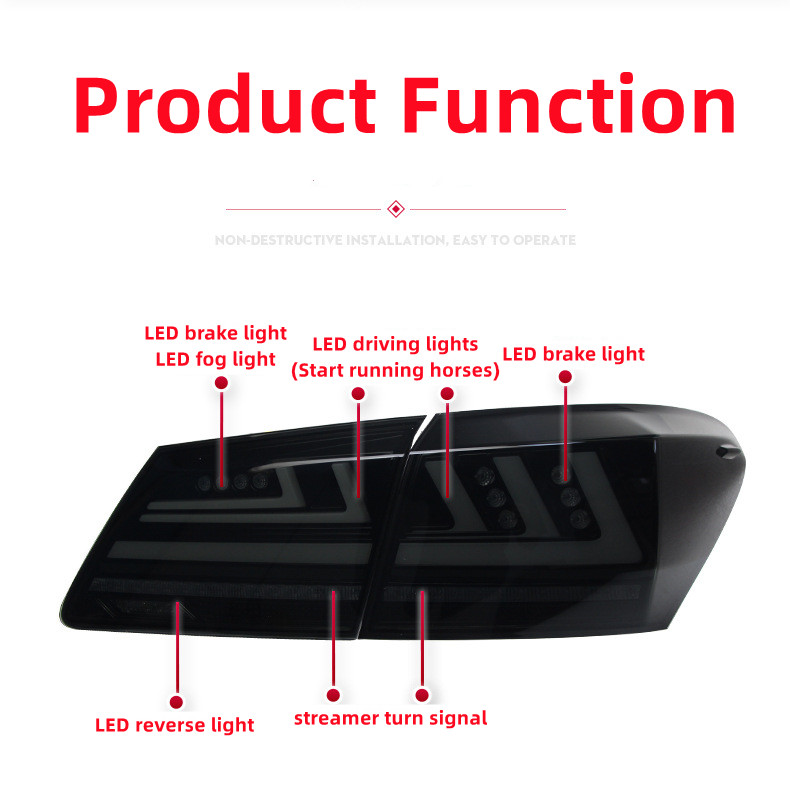 For Lexus ES Taillight Assembly 2006-2012 Upgrade LED Taillights Rear Brake Reversing Highlight Turn Signal Light