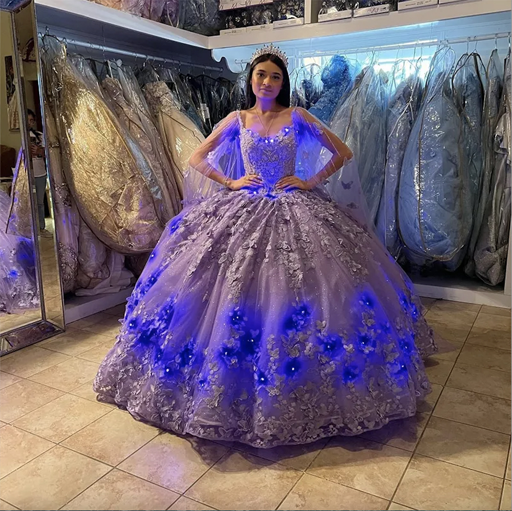 Light Purple Princess Quinceanera Dress Pretty Cape Puffy Ball Gown Sweet 15 16 Dress Graduation Prom Gowns vestidos de 15 anos