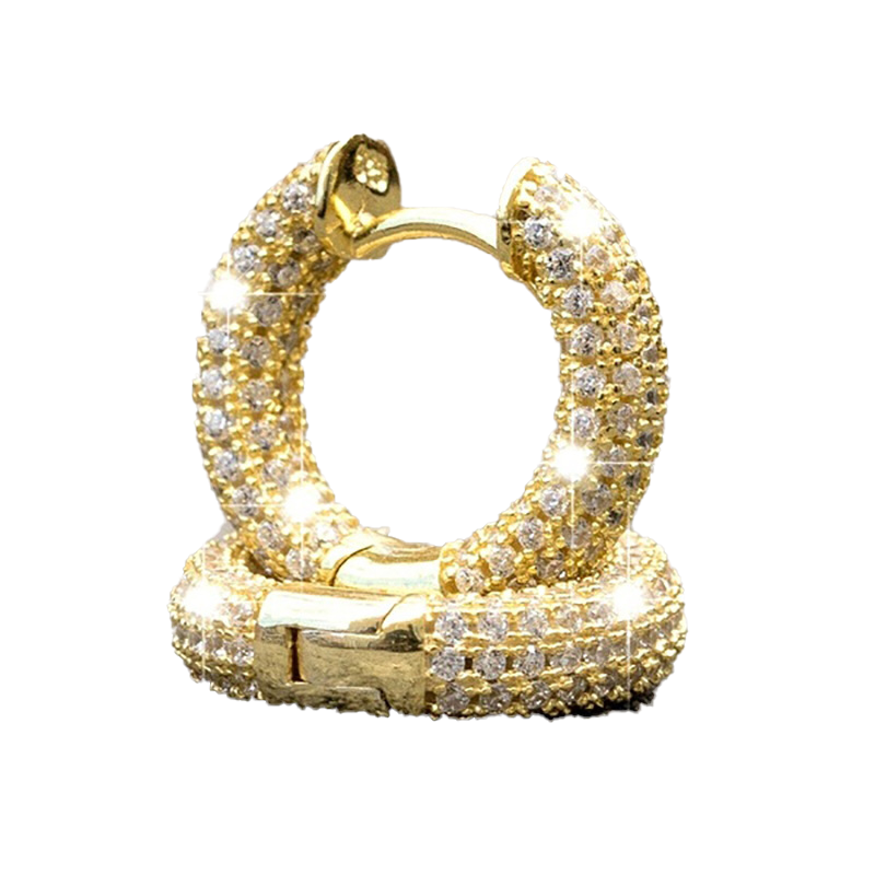 Men Women Blingbling Earrings Gold Silver Color Full CZ Diamond Earrings Hoop Punk Rock Hip Hop Jewelry