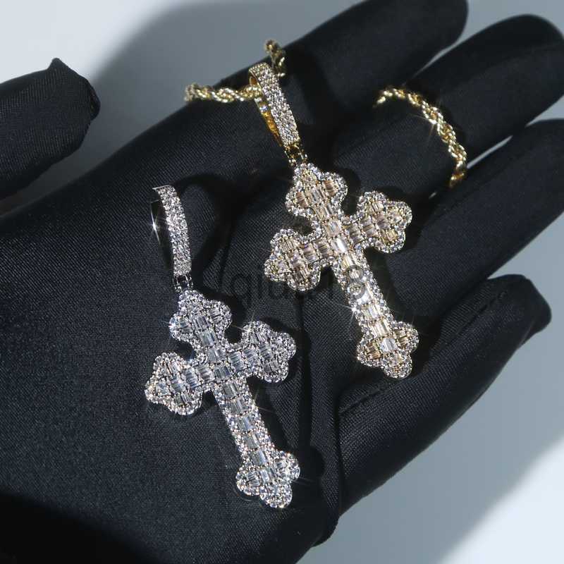Pendant Necklaces New Men Women Hip Hop Cross Pendant Necklace Full Paved Rectangle Cubic Zircon Rope Chain Iced Out Bling CZ Jewelry x0909