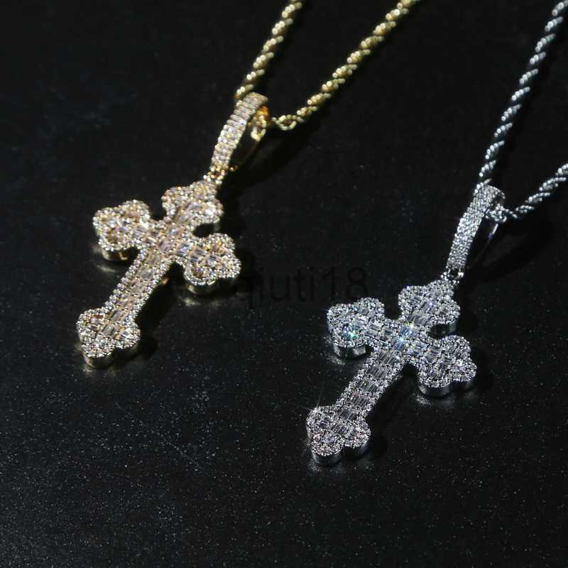 Pendant Necklaces New Men Women Hip Hop Cross Pendant Necklace Full Paved Rectangle Cubic Zircon Rope Chain Iced Out Bling CZ Jewelry x0909