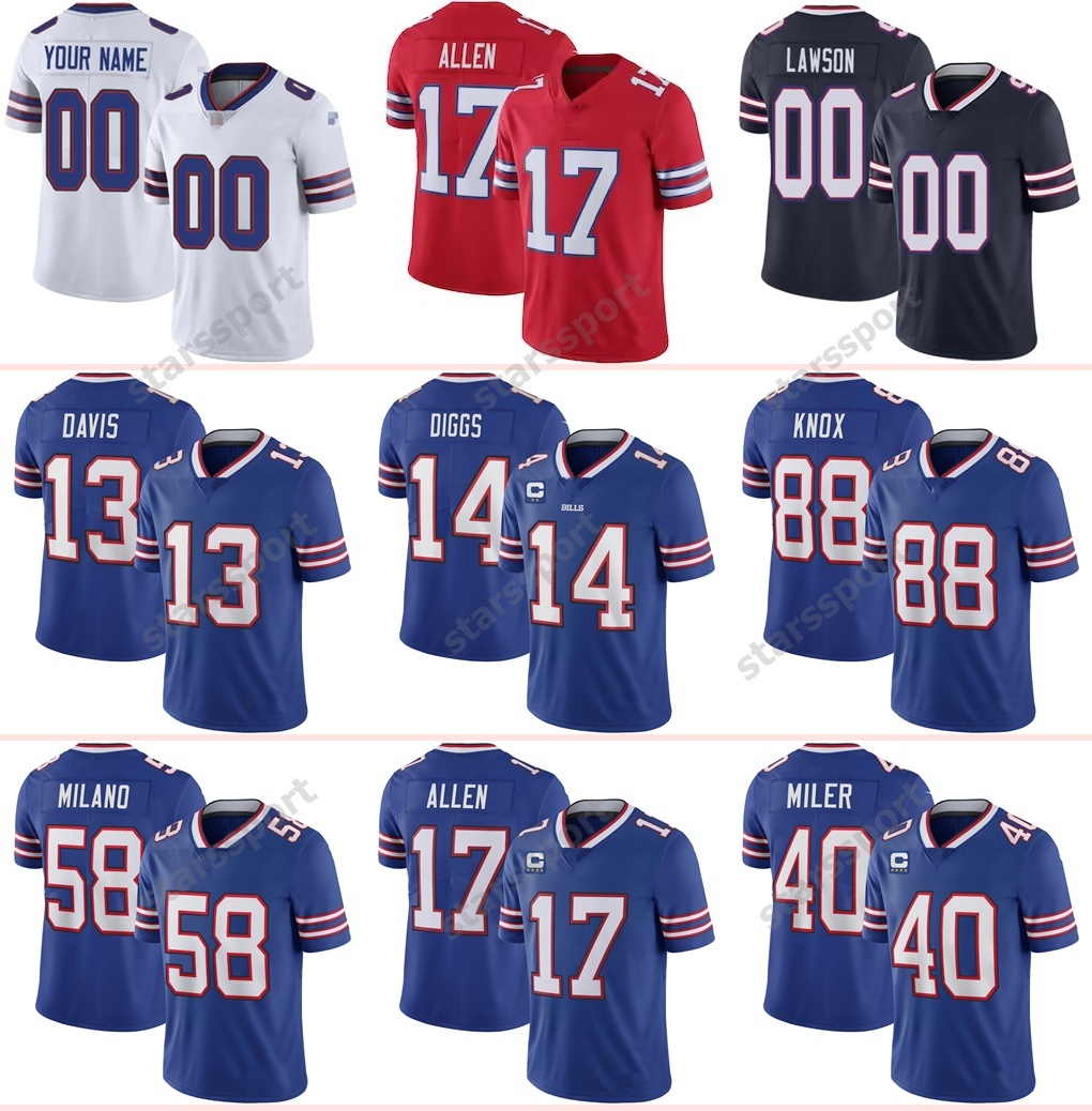 17 Josh Allen Stefon Diggs Football Jerseys Von Miller Dawson Knox Matt Milano Gabriel Davis Billes Tre'Davious White Jim Kelly Dalton Kincaid Damar Hamlin Buffalos
