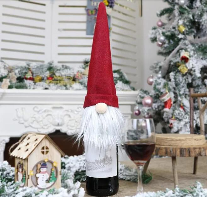 Christmas Wine Bottle Cover Handmade Swedish Gnomes Wine Bottle Toppers for Xmas Home Party Table Decorations Xmas Gifts