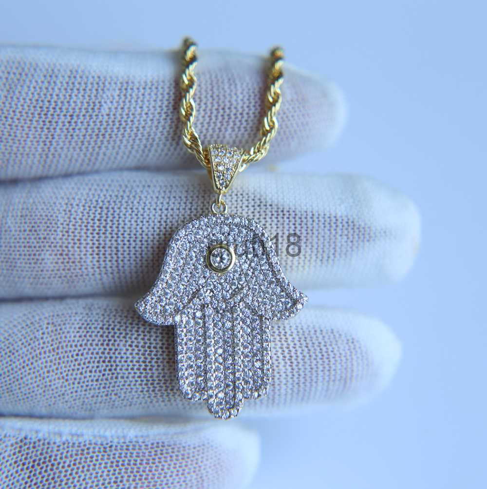 Pendant Necklaces hip hop bling jewelry iced out cool boy mens necklace hamsa hand pendant gold silver plated cz cubic zirconia bling hiphop necklace 
