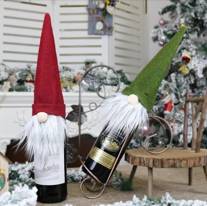Christmas Wine Bottle Cover Handmade Swedish Gnomes Wine Bottle Toppers for Xmas Home Party Table Decorations Xmas Gifts