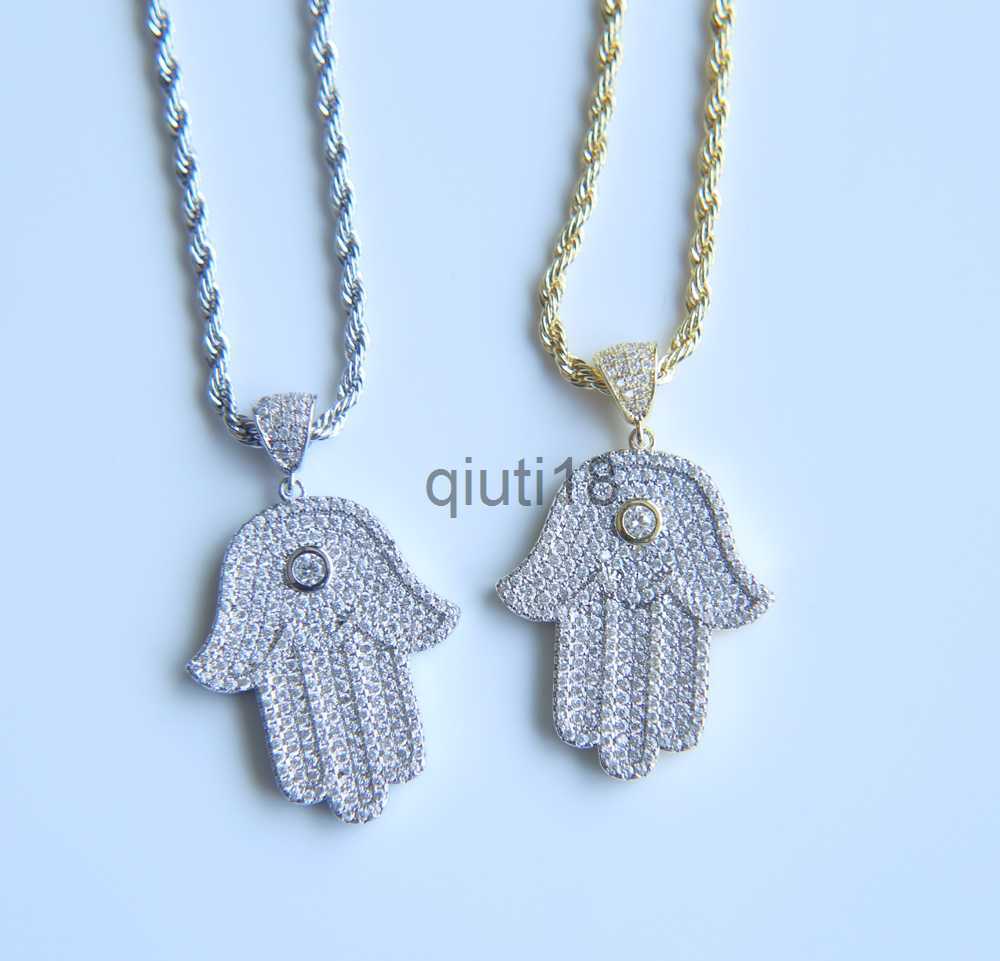 Pendant Necklaces hip hop bling jewelry iced out cool boy mens necklace hamsa hand pendant gold silver plated cz cubic zirconia bling hiphop necklace 