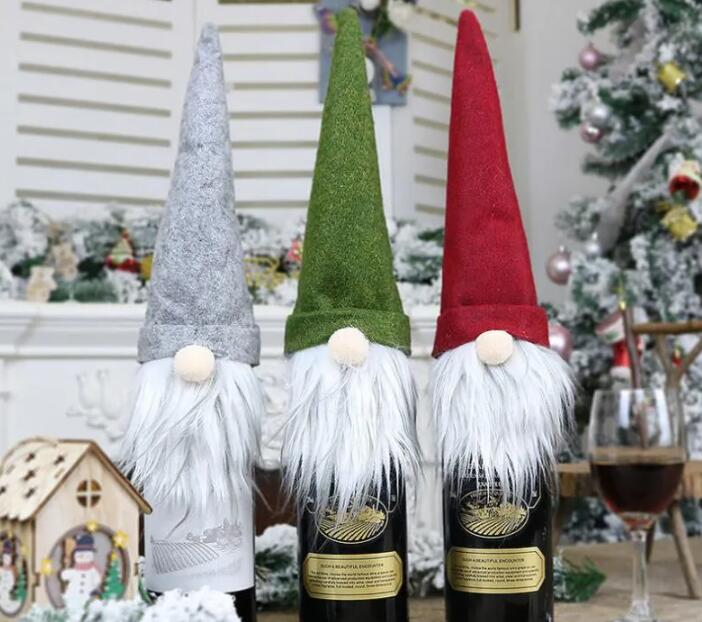 Christmas Wine Bottle Cover Handmade Swedish Gnomes Wine Bottle Toppers for Xmas Home Party Table Decorations Xmas Gifts