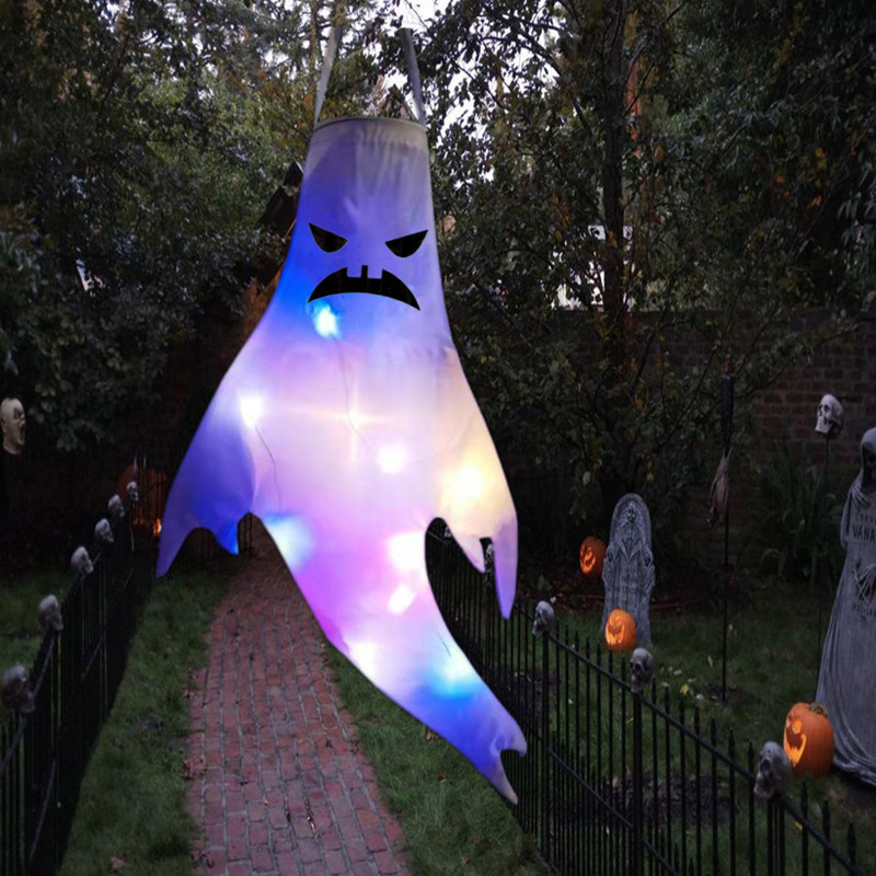 Large LED Halloween Outdoor Light Hanging Ghost Halloween Party Dress Up Glowing Spooky Lamp Horror Props Home Bar Decoration D2.0