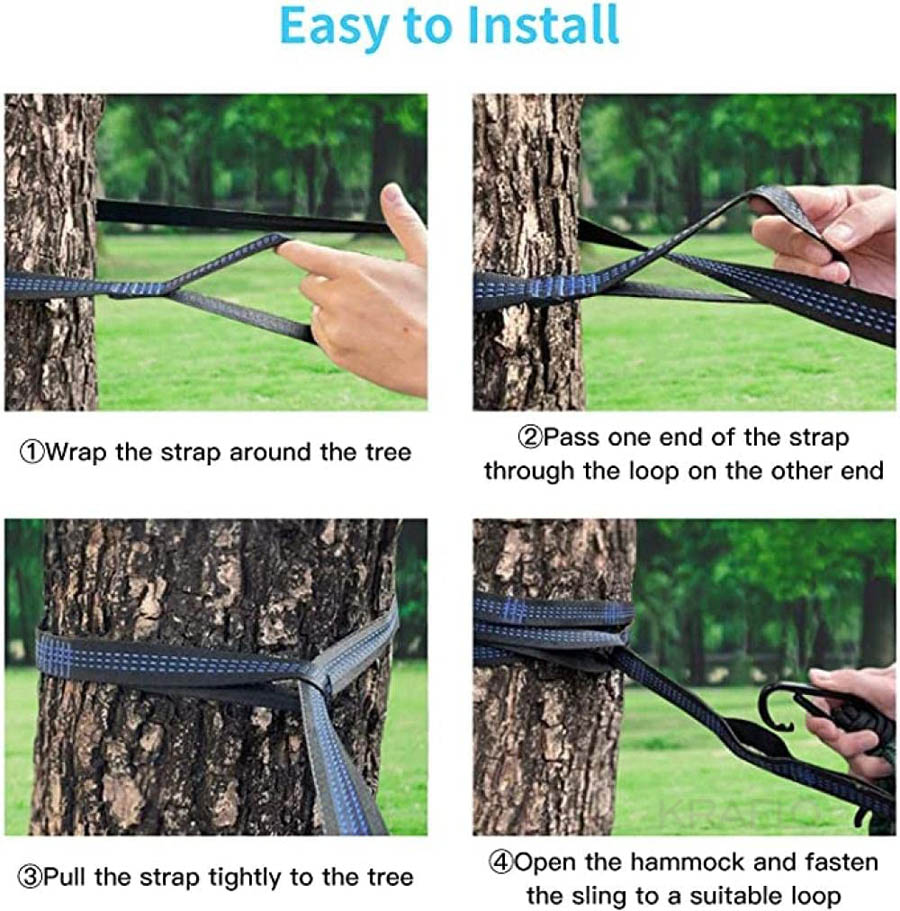 Outdoor furniture camping hammock Kraflo Survival travel single Double person taffeta fabric parachute hammock with dark carabiners and tree straps