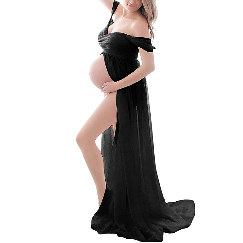 White Dot Tulle Maternity Photography Props Dress See Through Maternity Photo Shoot Tulle Long Dress Lantern Sleeve R230909